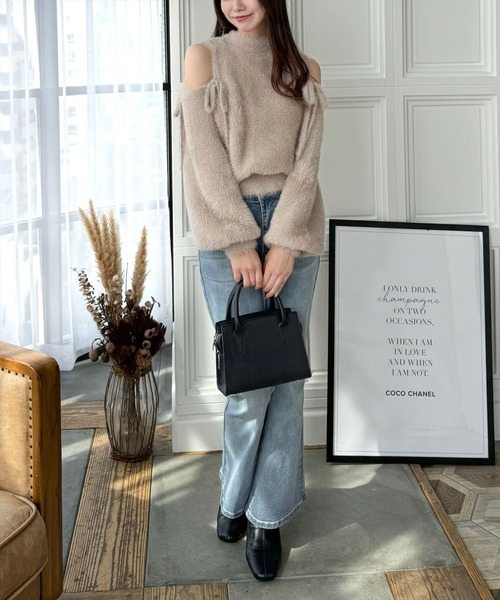 clear（クリア）の「肩アキリボンフェザーニットトップス [大人 フェミニン 上品]≪再入荷≫（ニット/セーター・レディース・サックスブルー/ブラック/アイボリー/グレイッシュベージュ/ピンク・F）」の9枚目の写真