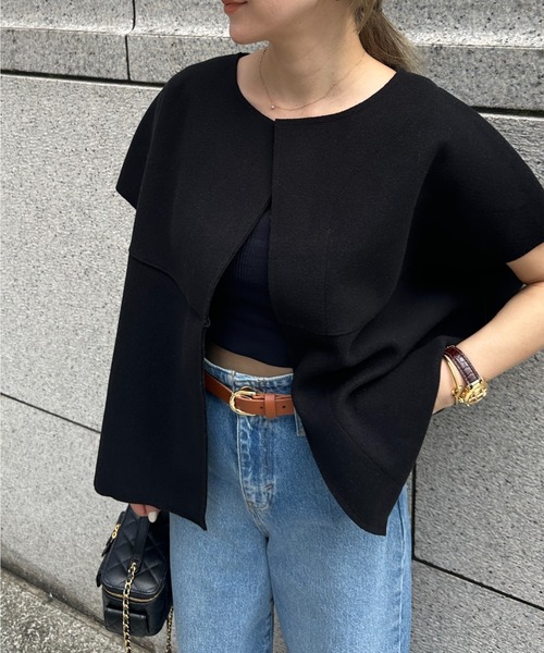 StyleSea（スタイルシー）の「ノーカラーニットモッサベスト（ベスト・レディース・ブラック/ベージュ・FREE）」の5枚目の写真