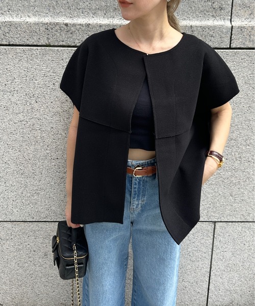 StyleSea（スタイルシー）の「ノーカラーニットモッサベスト（ベスト・レディース・ブラック/ベージュ・FREE）」の9枚目の写真