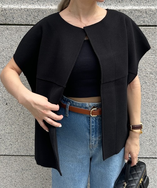 StyleSea（スタイルシー）の「ノーカラーニットモッサベスト（ベスト・レディース・ブラック/ベージュ・FREE）」の10枚目の写真