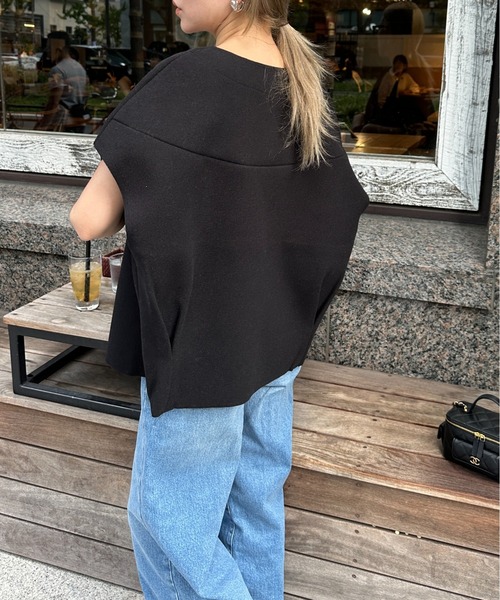 StyleSea（スタイルシー）の「ノーカラーニットモッサベスト（ベスト・レディース・ブラック/ベージュ・FREE）」の8枚目の写真