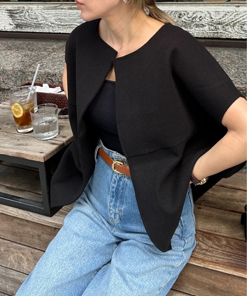 StyleSea（スタイルシー）の「ノーカラーニットモッサベスト（ベスト・レディース・ブラック/ベージュ・FREE）」の7枚目の写真