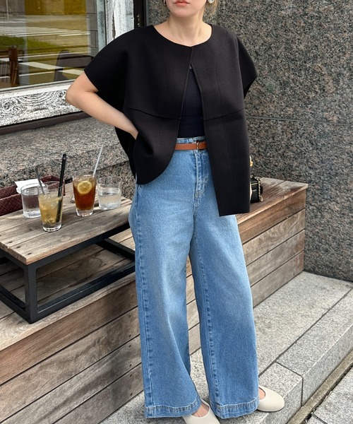 StyleSea（スタイルシー）の「ノーカラーニットモッサベスト（ベスト・レディース・ブラック/ベージュ・FREE）」の14枚目の写真