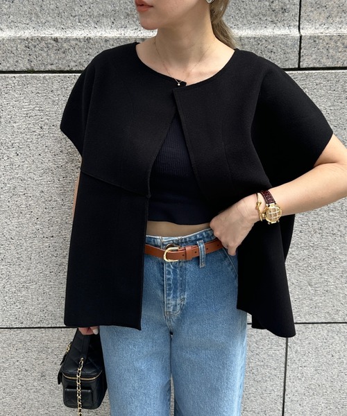 StyleSea（スタイルシー）の「ノーカラーニットモッサベスト（ベスト・レディース・ブラック/ベージュ・FREE）」の3枚目の写真