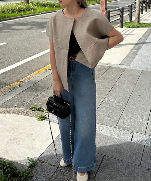 StyleSea（スタイルシー）の「ノーカラーニットモッサベスト（ベスト・レディース・ブラック/ベージュ・FREE）」の20枚目の写真