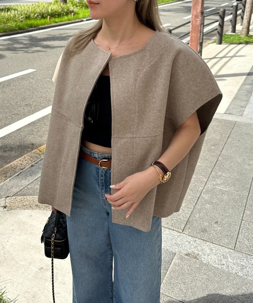 StyleSea（スタイルシー）の「ノーカラーニットモッサベスト（ベスト・レディース・ブラック/ベージュ・FREE）」の17枚目の写真