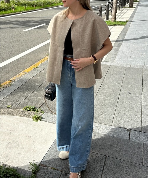 StyleSea（スタイルシー）の「ノーカラーニットモッサベスト（ベスト・レディース・ブラック/ベージュ・FREE）」の19枚目の写真