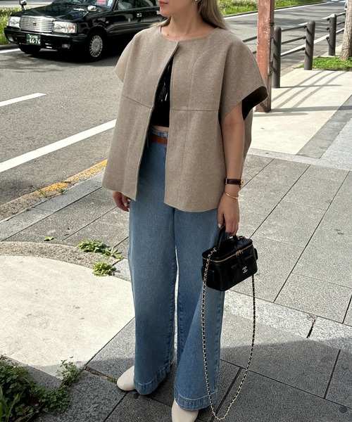 StyleSea（スタイルシー）の「ノーカラーニットモッサベスト（ベスト・レディース・ブラック/ベージュ・FREE）」の22枚目の写真