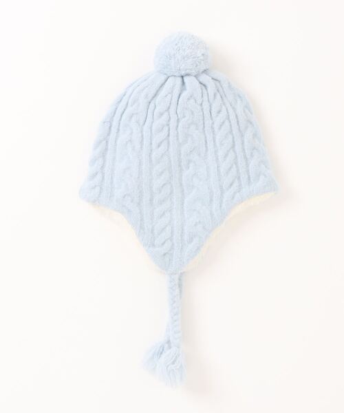 HAKKA KIDS(ハッカキッズ)の「さくらんぼモチーフニット帽(ニットキャップ/ビーニー・キッズ・サックスブルー/オフホワイト/ピンク・M/L)」の4枚目の写真