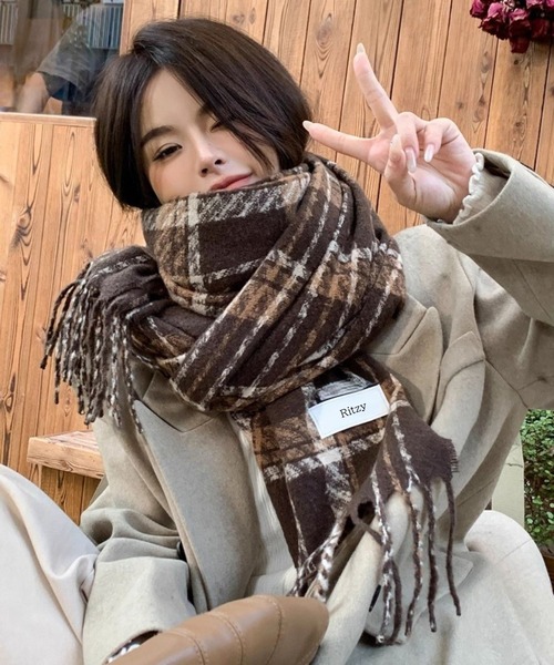 セール】チェック柄 ボリュームマフラー（マフラー）｜Ritzy