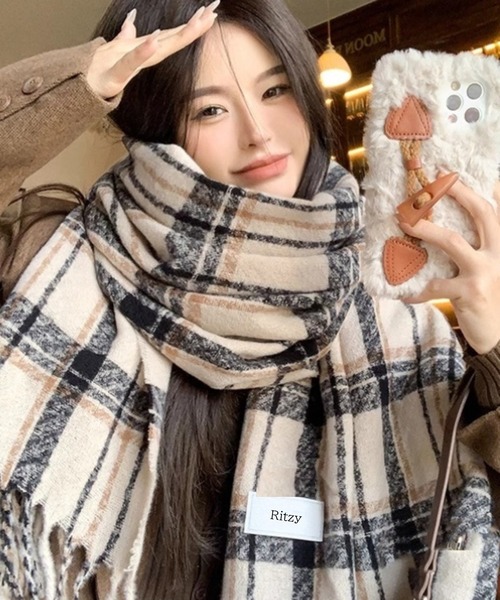 セール】チェック柄 ボリュームマフラー（マフラー）｜Ritzy