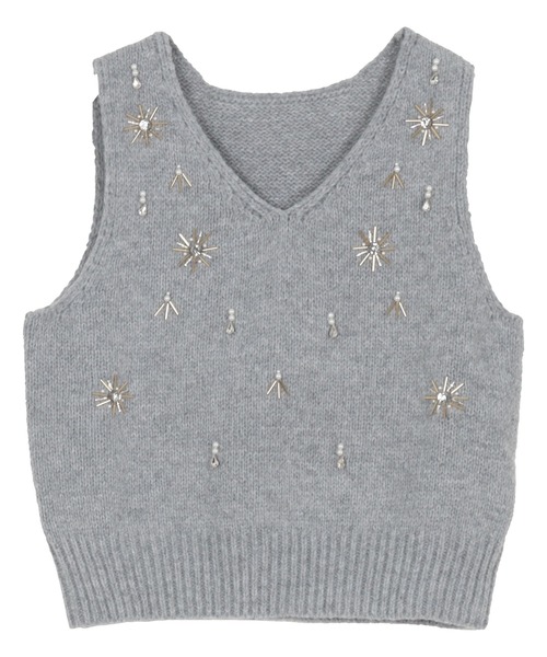 towavase / ビジューベスト TOWAVASE La zabu vest jacket ビジュー付きベスト