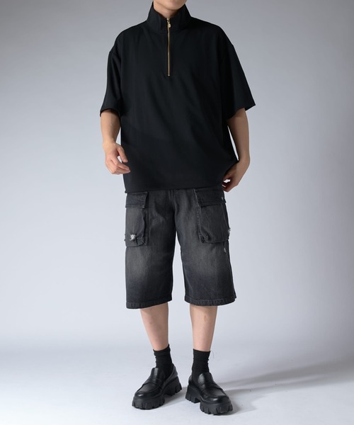 Lui's（ルイス）の「ジョーゼットハーフZIP s/s カットソー（Tシャツ