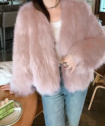 レディースのノーカラージャケット（ピンク/桃色系）ファッション通販