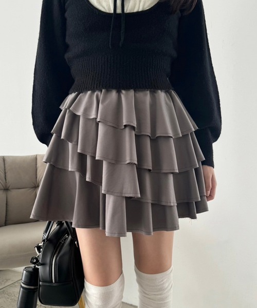 ブラックフリルミニスカート セール】ティアードフリルミニスカート（スカート）｜one after