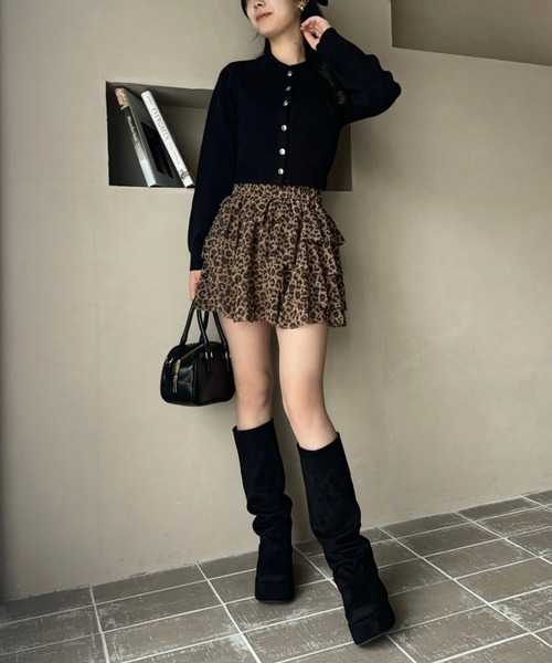 one after another NICE CLAUP（ワンアフターアナザーナイスクラップ）の「ティアードフリルミニスカート（スカート・レディース・グレー/レオパード/ホワイト/ブラック・FREE）」の5枚目の写真