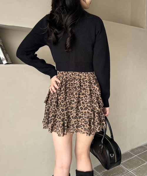 one after another NICE CLAUP（ワンアフターアナザーナイスクラップ）の「ティアードフリルミニスカート（スカート・レディース・グレー/レオパード/ホワイト/ブラック・FREE）」の8枚目の写真