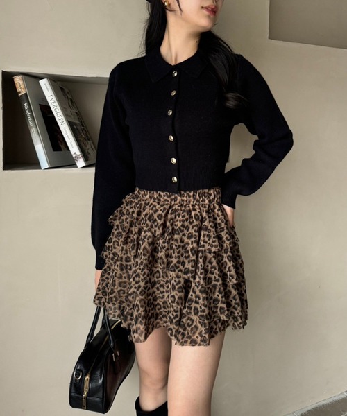 one after another NICE CLAUP（ワンアフターアナザーナイスクラップ）の「ティアードフリルミニスカート（スカート・レディース・グレー/レオパード/ホワイト/ブラック・FREE）」の7枚目の写真