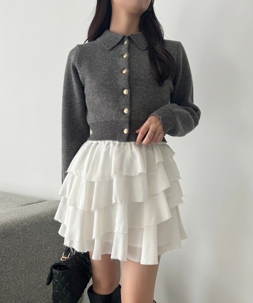 one after another NICE CLAUP（ワンアフターアナザーナイスクラップ）の「ティアードフリルミニスカート（スカート・レディース・グレー/レオパード/ホワイト/ブラック・FREE）」の17枚目の写真