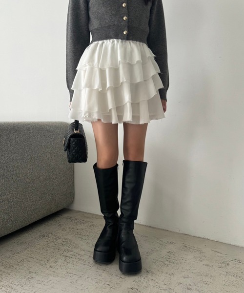 one after another NICE CLAUP（ワンアフターアナザーナイスクラップ）の「ティアードフリルミニスカート（スカート・レディース・グレー/レオパード/ホワイト/ブラック・FREE）」の19枚目の写真