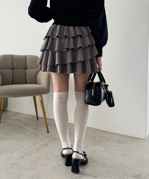 one after another NICE CLAUP（ワンアフターアナザーナイスクラップ）の「ティアードフリルミニスカート（スカート・レディース・グレー/レオパード/ホワイト/ブラック・FREE）」の10枚目の写真