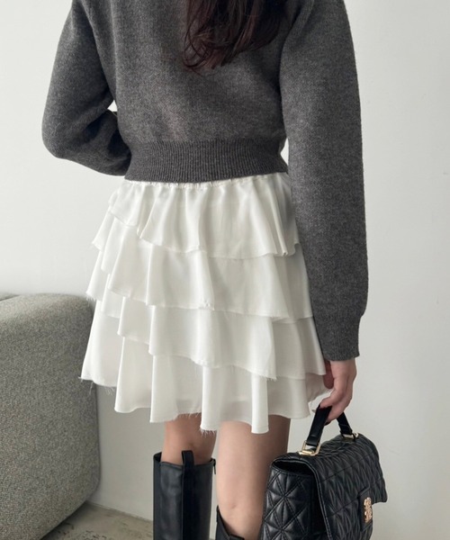 one after another NICE CLAUP（ワンアフターアナザーナイスクラップ）の「ティアードフリルミニスカート（スカート・レディース・グレー/レオパード/ホワイト/ブラック・FREE）」の18枚目の写真