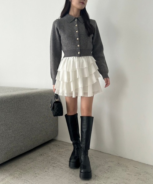 one after another NICE CLAUP（ワンアフターアナザーナイスクラップ）の「ティアードフリルミニスカート（スカート・レディース・グレー/レオパード/ホワイト/ブラック・FREE）」の16枚目の写真