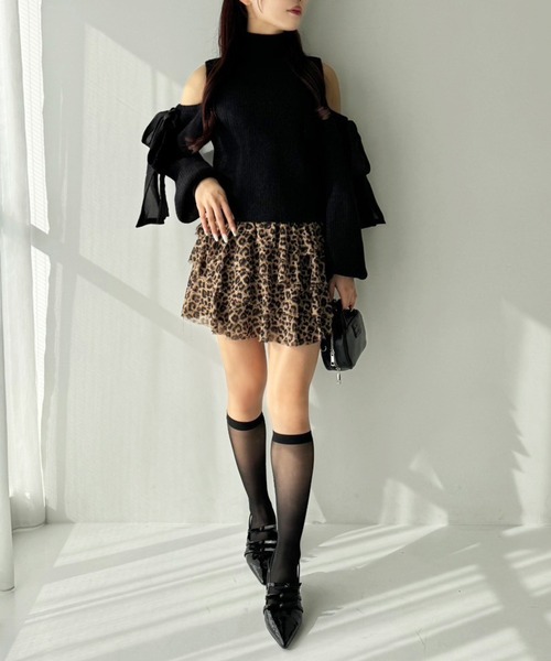 one after another NICE CLAUP（ワンアフターアナザーナイスクラップ）の「ティアードフリルミニスカート（スカート・レディース・グレー/レオパード/ホワイト/ブラック・FREE）」の11枚目の写真