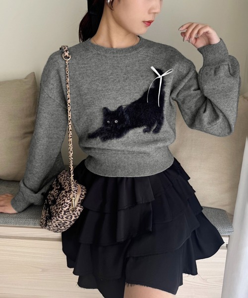 one after another NICE CLAUP（ワンアフターアナザーナイスクラップ）の「ティアードフリルミニスカート（スカート・レディース・グレー/レオパード/ホワイト/ブラック・FREE）」の21枚目の写真