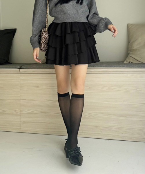 one after another NICE CLAUP（ワンアフターアナザーナイスクラップ）の「ティアードフリルミニスカート（スカート・レディース・グレー/レオパード/ホワイト/ブラック・FREE）」の15枚目の写真