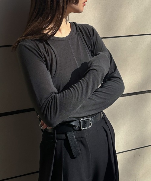 select MOCA by son(セレクトモカバイソン)の「シアーレイヤードカットソー(Tシャツ/カットソー・レディース・スミクロ/グレー/オフホワイト・FREE)」の3枚目の写真