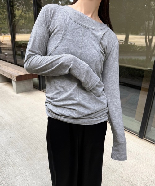 select MOCA by son(セレクトモカバイソン)の「シアーレイヤードカットソー(Tシャツ/カットソー・レディース・スミクロ/グレー/オフホワイト・FREE)」の8枚目の写真