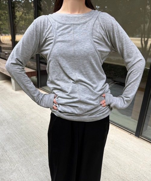 select MOCA by son(セレクトモカバイソン)の「シアーレイヤードカットソー(Tシャツ/カットソー・レディース・スミクロ/グレー/オフホワイト・FREE)」の10枚目の写真