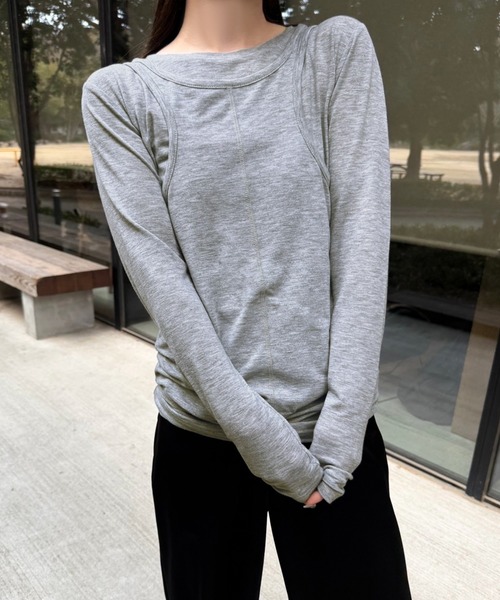 select MOCA by son(セレクトモカバイソン)の「シアーレイヤードカットソー(Tシャツ/カットソー・レディース・スミクロ/グレー/オフホワイト・FREE)」の7枚目の写真