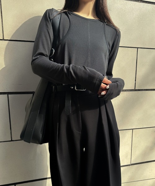 select MOCA by son(セレクトモカバイソン)の「シアーレイヤードカットソー(Tシャツ/カットソー・レディース・スミクロ/グレー/オフホワイト・FREE)」の12枚目の写真