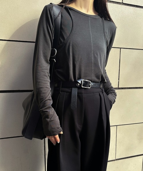 select MOCA by son(セレクトモカバイソン)の「シアーレイヤードカットソー(Tシャツ/カットソー・レディース・スミクロ/グレー/オフホワイト・FREE)」の13枚目の写真