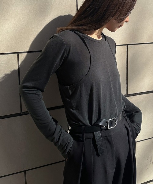 select MOCA by son(セレクトモカバイソン)の「シアーレイヤードカットソー(Tシャツ/カットソー・レディース・スミクロ/グレー/オフホワイト・FREE)」の16枚目の写真