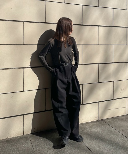 select MOCA by son(セレクトモカバイソン)の「シアーレイヤードカットソー(Tシャツ/カットソー・レディース・スミクロ/グレー/オフホワイト・FREE)」の5枚目の写真