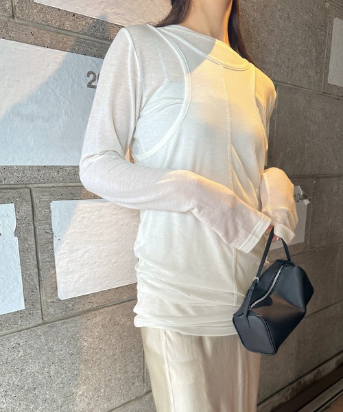 select MOCA by son(セレクトモカバイソン)の「シアーレイヤードカットソー(Tシャツ/カットソー・レディース・スミクロ/グレー/オフホワイト・FREE)」の19枚目の写真