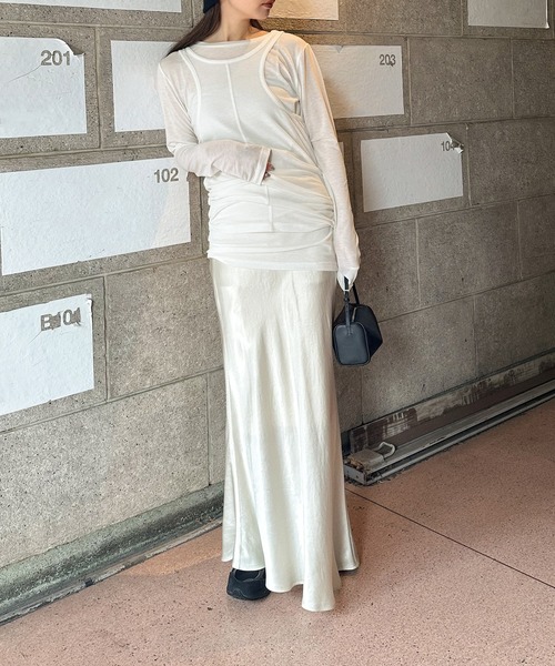 select MOCA by son(セレクトモカバイソン)の「シアーレイヤードカットソー(Tシャツ/カットソー・レディース・スミクロ/グレー/オフホワイト・FREE)」の21枚目の写真