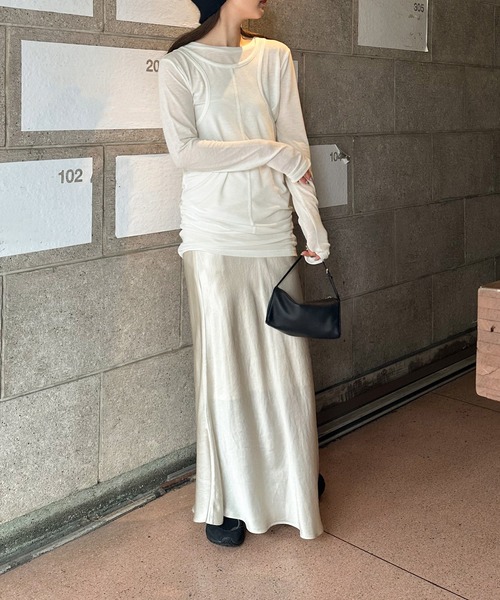 select MOCA by son(セレクトモカバイソン)の「シアーレイヤードカットソー(Tシャツ/カットソー・レディース・スミクロ/グレー/オフホワイト・FREE)」の6枚目の写真