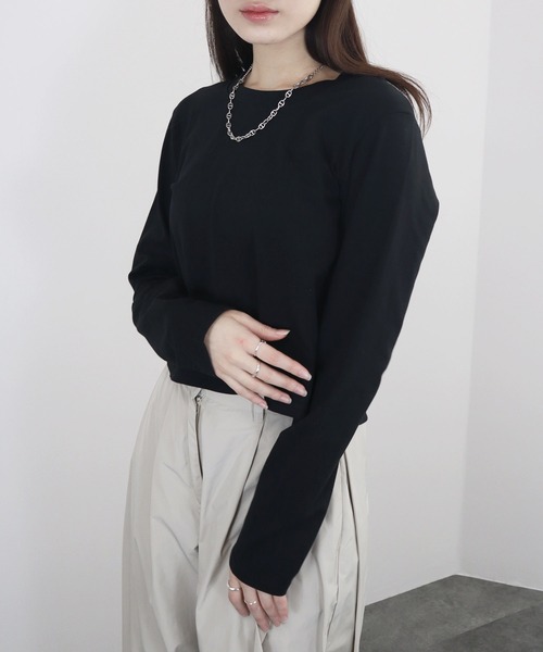 Reurie'（レウリィ）の「【ZOZO限定】バックスリットロングTシャツ／long sleeve back slit top 長袖 クルーネック カットオフ シンプル ベーシック カジュアル（Tシャツ/カットソー・レディース・ホワイト/ブラック・FREE）」の9枚目の写真
