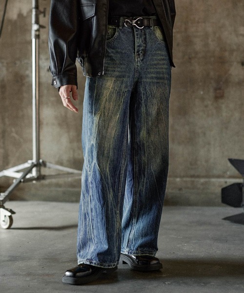 ユーズド加工ウォッシュドストレートデニム（デニムパンツ