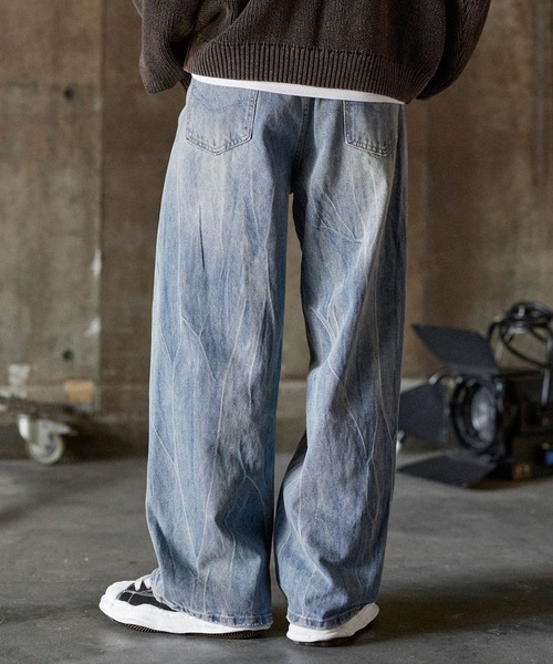 ユーズド加工ウォッシュドストレートデニム（デニムパンツ