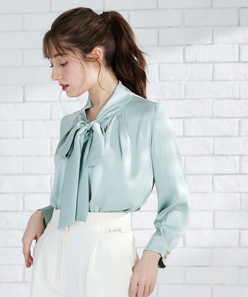 再入荷！ベストセラー】ヴィンテージサテンボウタイブラウス（シャツ