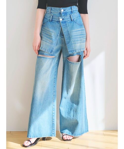 トップブランドのファッション レイヤードワイドデニムパンツ（デニムパンツ）｜dazzlin パンツ