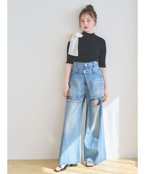 【人気アイテム】dazzlin レイヤードワイドデニムパンツ セール】レイヤードワイドデニムパンツ（デニムパンツ）｜dazzlin