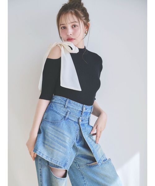 dazzlin（ダズリン）の「レイヤードワイドデニムパンツ（デニム