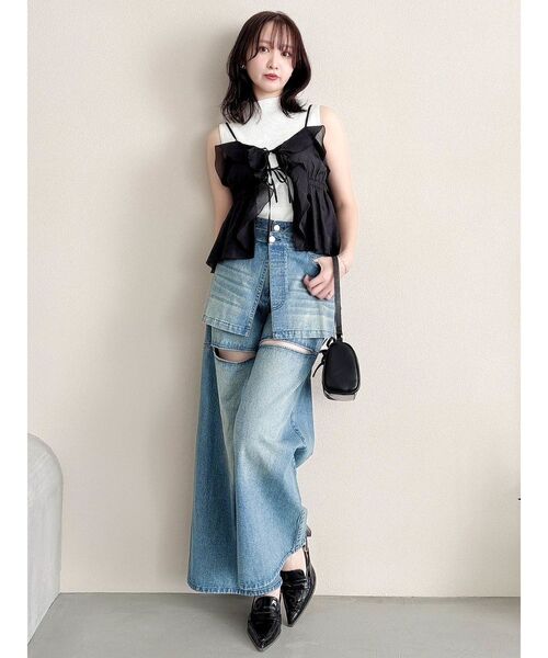 セール】レイヤードワイドデニムパンツ（デニムパンツ）｜dazzlin
