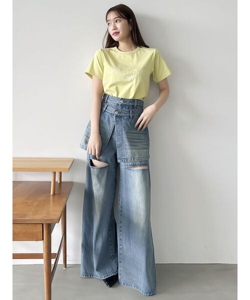 【人気アイテム】dazzlin レイヤードワイドデニムパンツ セール】レイヤードワイドデニムパンツ（デニムパンツ）｜dazzlin